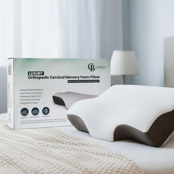 Casabella Memory Foam Neck Pillow - Orthopedic Pillow for Neck & Shoulder Pain Relief.