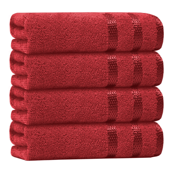 Casabella Luxury 4 Red Hand Towels Splendid Quality - 100% Cotton Hand Towels for Bathroom (50X90 CM)