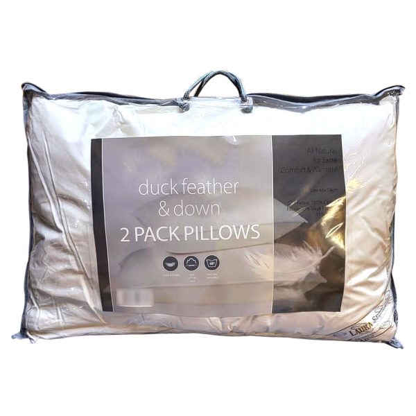 Duck Feather & Down Pillows - Luxurious Comfort, 2 Pillows, 48x74cm