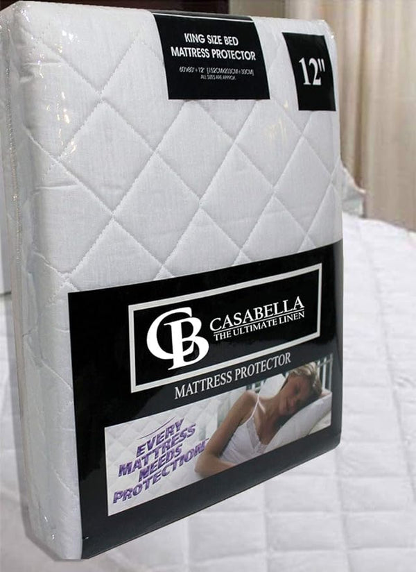 Extra Deep Quilted Mattress Protector - 12" Fitted, Polycotton, 30cm