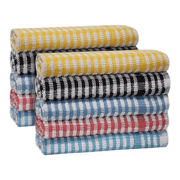 Casabella Mono Check Cotton Tea Towels 100% Cotton  Pack of 10 Assorted Kitchen Towel