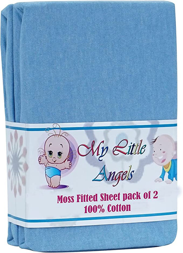 Pack of 2 Jersey Fitted Sheets - Fits Baby Crib, Cot, Junior Bed, Moses