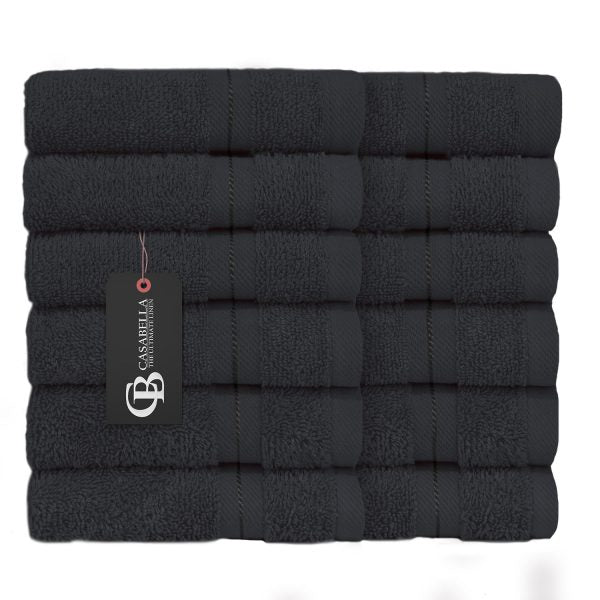 Premium 12-Pack Black Face Towels - 100% Cotton, 30x30cm, 650 GSM