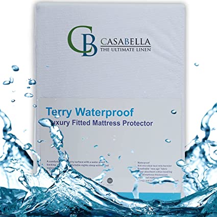 Waterproof Terry Towel Mattress Protector - 12" Fitted, Poly Cotton