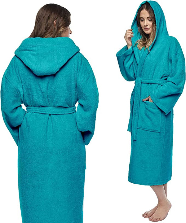 Unisex Hooded Bathrobe - 100% Cotton Terry Towelling